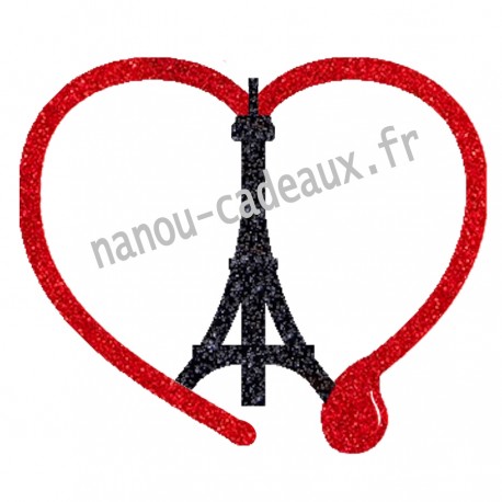 Appliqué thermocollant tour eiffel coeur larme