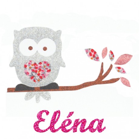 Appliqué thermocollant chouette argentée et rose