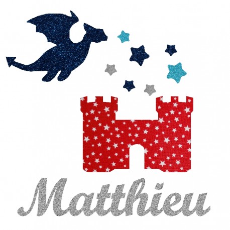 Appliqué thermocollant personnalisé château rouge et dragon