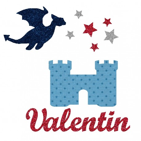Appliqué thermocollant personnalisé château bleu et dragon