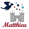 Appliqué thermocollant personnalisé château gris et dragon
