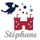 Appliqué thermocollant personnalisé château rouge et dragon marine