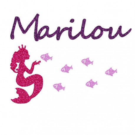 Appliqué thermocollant personnalisé sirène rose et poissons