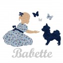 Appliqué thermocollant personnalisé fillette et chien bleu
