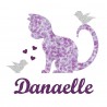 Appliqué thermocollant personnalisé chat et oiseaux mauve