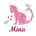 Appliqué thermocollant personnalisé chat et oiseaux rose