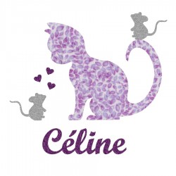 Appliqué thermocollant personnalisé chat et souris mauve
