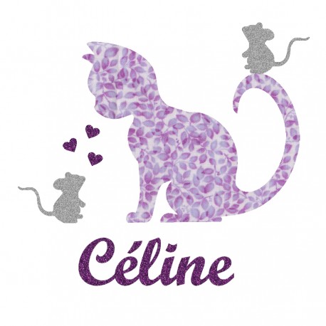 Appliqué thermocollant personnalisé chat et souris mauve