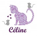 Appliqué thermocollant personnalisé chat et souris mauve