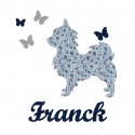 Appliqué thermocollant personnalisé chien et papillons bleu