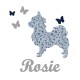 Appliqué thermocollant personnalisé chien et papillons bleu