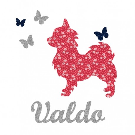 Appliqué thermocollant personnalisé chien et papillons rouge