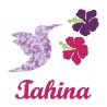 Appliqué thermocollant colibri et hibiscus mauve