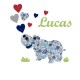 Appliqué thermocollant personnalisé hippopotame liberty et cœurs garçon