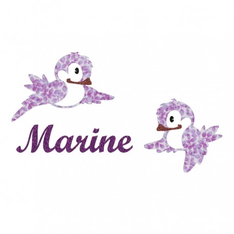 Appliqué thermocollant personnalisé oiseaux liberty mauve