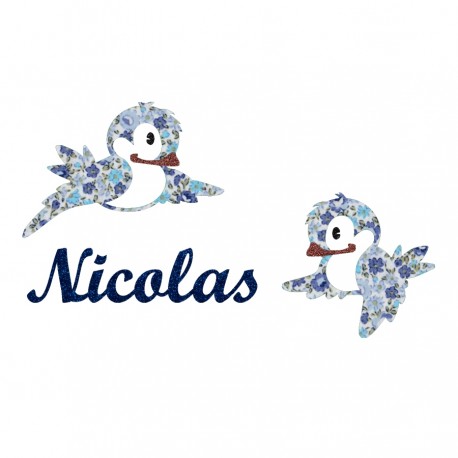 Appliqué thermocollant personnalisé oiseaux liberty bleu