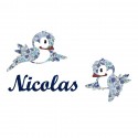 Appliqué thermocollant personnalisé oiseaux liberty bleu