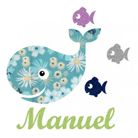 Appliqué thermocollant baleine liberty bleu et flex pailleté