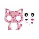 Appliqué thermocollant personnalisé chat en liberty rose et poisson en flex pailleté