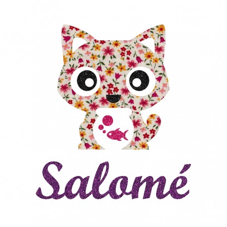 Appliqué thermocollant personnalisé chat en liberty et poisson en flex pailleté