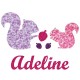 Appliqué thermocollant personnalisé écureuils tissu liberty avec noisettes en flex pailleté