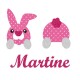 Appliqué thermocollant personnalisé lapin couché en tissu liberty rose et flex pailleté