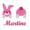 Appliqué thermocollant personnalisé lapin couché en tissu liberty rose et flex pailleté