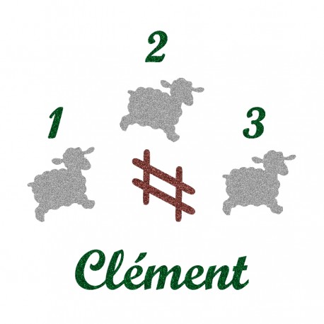 Appliqué thermocollant 1 2 3 mouton fille en flex pailleté