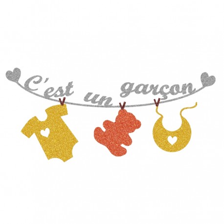 Appliqué thermocollant personnalisé naissance bébé garçon jaune et orange en flex pailleté