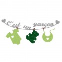 Appliqué thermocollant personnalisé naissance bébé garçon vert en flex pailleté