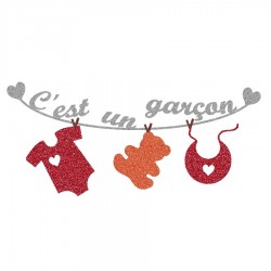 Appliqué thermocollant personnalisé naissance bébé garçon rouge et orange en flex pailleté