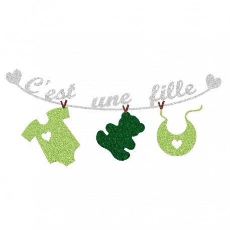 Appliqué thermocollant personnalisé naissance bébé fille vert en flex pailleté
