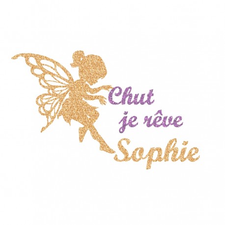 Appliqué thermocollant personnalisé fée rêve flex pailleté doré