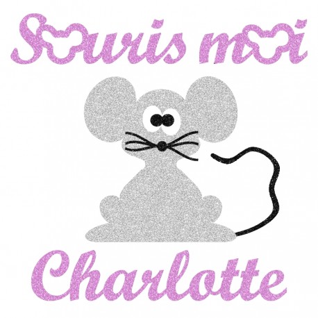 Appliqué thermocollant personnalisé souris moi parme en flex pailleté