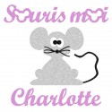 Appliqué thermocollant personnalisé souris moi parme en flex pailleté