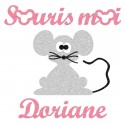 Appliqué thermocollant personnalisé souris moi rose en flex pailleté