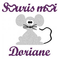 Appliqué thermocollant personnalisé souris moi mauve en flex pailleté