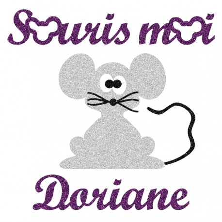 Appliqué thermocollant personnalisé souris moi mauve en flex pailleté