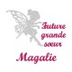 Appliqué thermocollant personnalisé future grande soeur flex pailleté argent et fushia