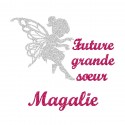 Appliqué thermocollant personnalisé future grande soeur flex pailleté argent et fushia
