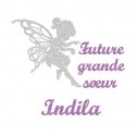 Appliqué thermocollant personnalisé future grande soeur flex pailleté argent et parme