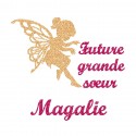 Appliqué thermocollant personnalisé future grande soeur flex pailleté doré et fushia