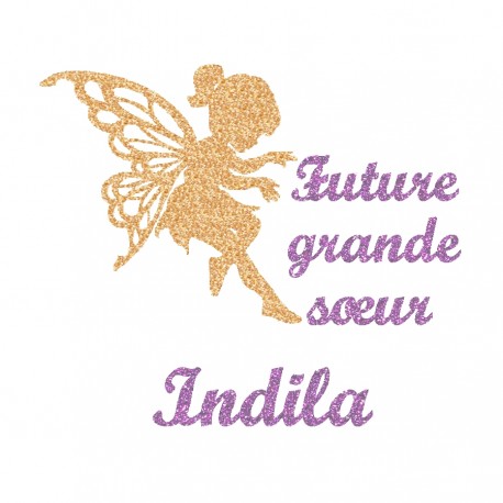 Appliqué thermocollant personnalisé future grande soeur flex pailleté doré et parme