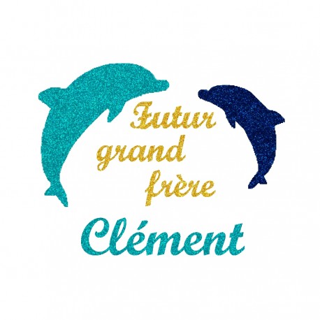 Appliqué thermocollant personnalisé futur grand frère flex pailleté bleu et jaune