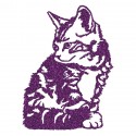 Appliqué thermocollant chat assis mauve en flex pailleté