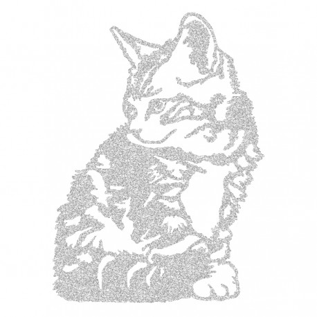 Appliqué thermocollant chat assis en flex pailleté or ou argent