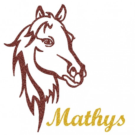 Appliqué thermocollant personnalisé profil cheval en flex pailleté brun