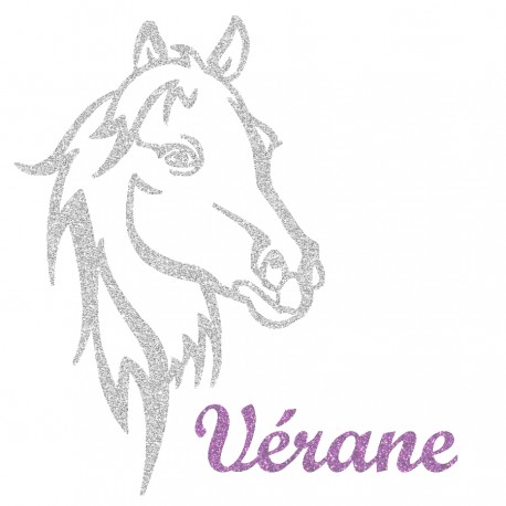 Appliqué thermocollant personnalisé profil cheval en flex pailleté argenté