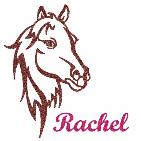 Appliqué thermocollant personnalisé profil cheval en flex pailleté marron