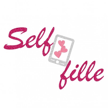 Appliqué thermocollant personnalisé selfie fushia en flex pailleté